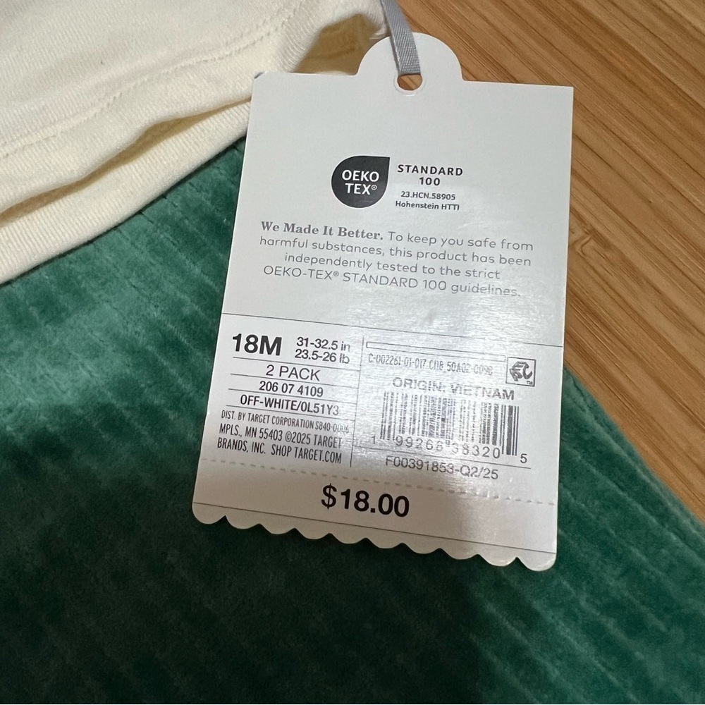 NWT Cloud Island Holiday Cream and Green Baby Corduroy Outfit- 18M - Picture 5 of 10